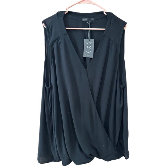 Gibson Women’s Size 2X High Low Surplice Tank Crossover Black Top NEW - Picture 1 of 6